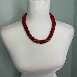 Vintage Chunky Red Coral Necklace, Earring Set